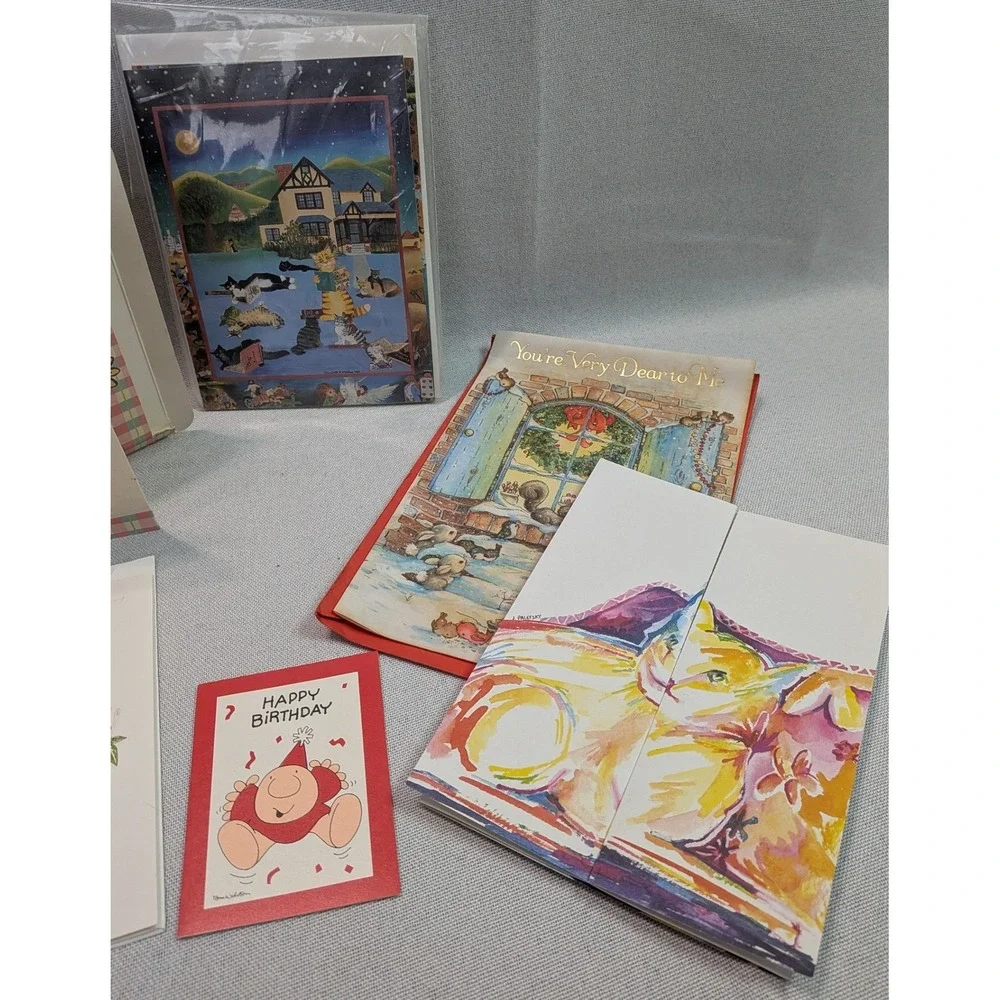 Mixed Greeting Cards Lot 8ct Multicolor Good Vintage Disney Cats Fairy Art